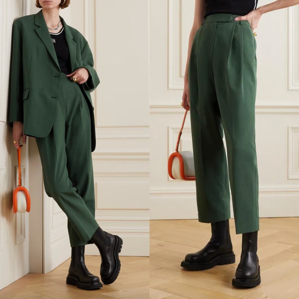 The Frankie Shop NWT | Bea High Waisted Pleated Forest Green Trousers  XS